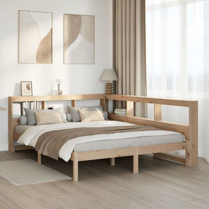 Massivholzbett vidaxl aus Kiefer mit Regal in Braun und Natur, B/T/H: 200 x 150 x 80 cm - Bild 1