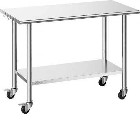 VEVOR Gastro Edelstahltisch mit Rollen und verstellbarer Ablage, silber, B/T/H: 122 x 61 x 86,4 cm - Bild 1