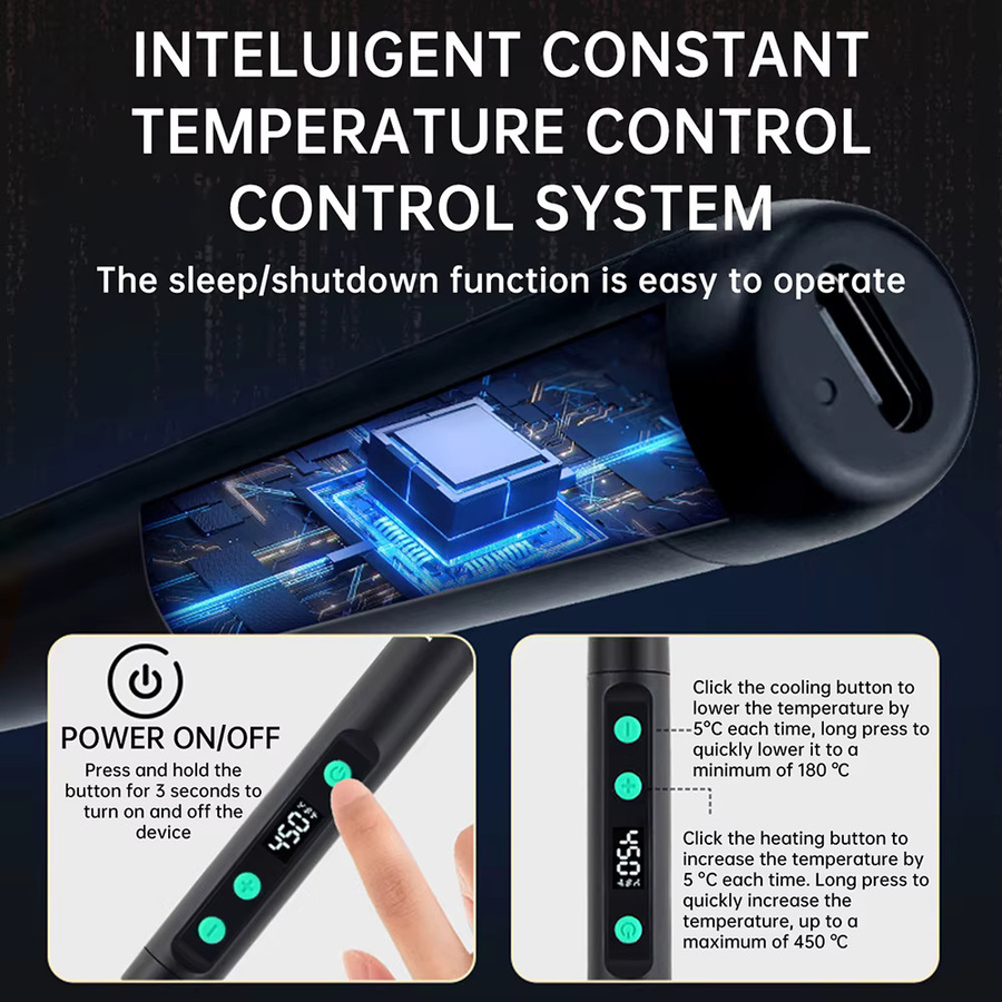 Aideepen USB Lötkolben 15W mit Typ-C Schnittstelle, kabelloser elektrischer Lötkolben in Schwarz - Bild 4