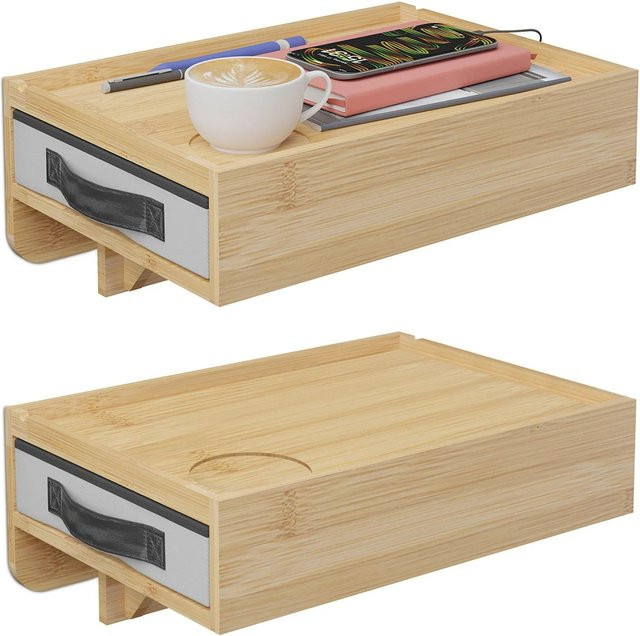 Relaxdays Nachttisch 2er Set aus Bambus in Natur, klemmbar, B: 37 cm, T: 26,5 cm, H: 14 cm - Bild 1