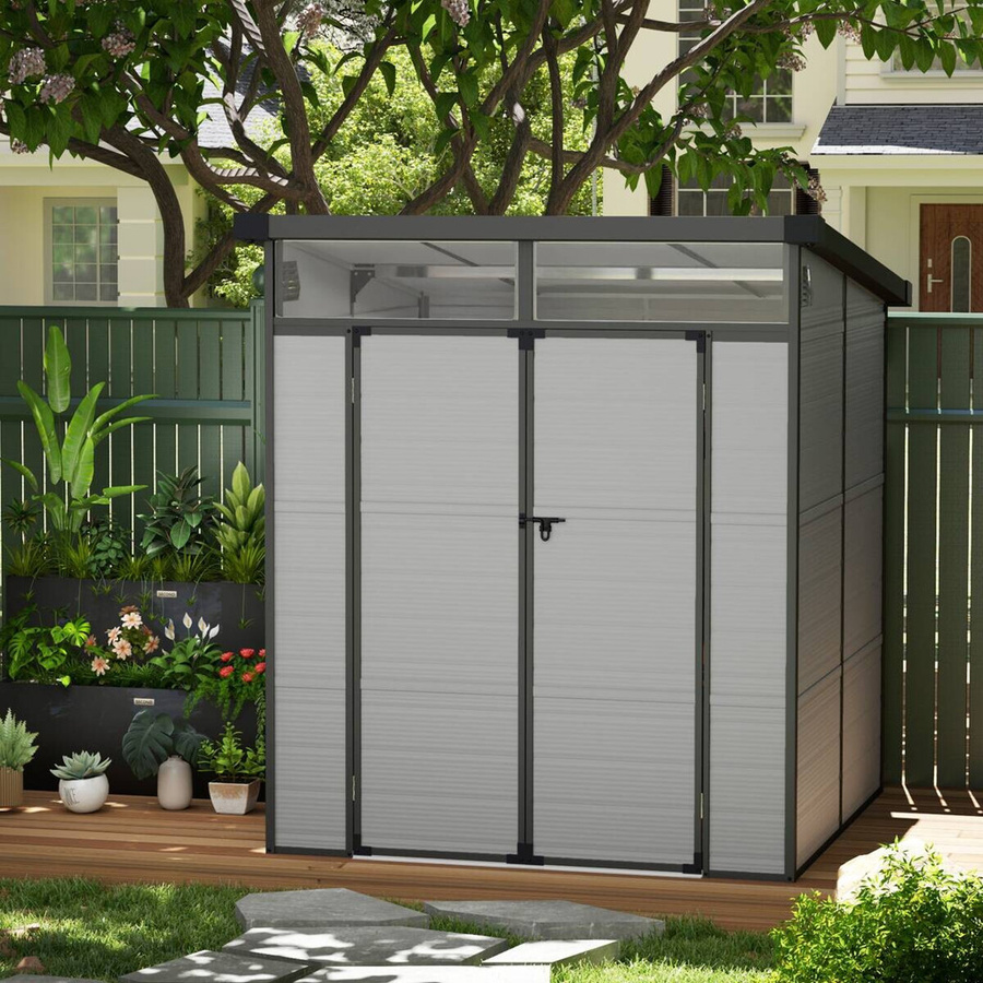 Outsunny Gerätehaus aus Kunststoff mit Pultdach in Hellgrau, B/T/H: 190 x 190 x 215 cm - Bild 7