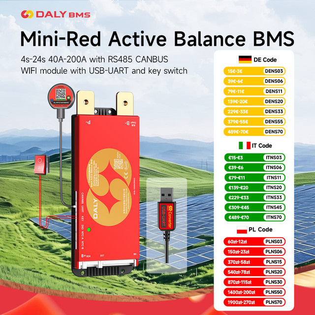 Daly Smart Active BMS mit aktivem Balancer und WiFi, UART sowie RS485, Farbe: Rot - Bild 1