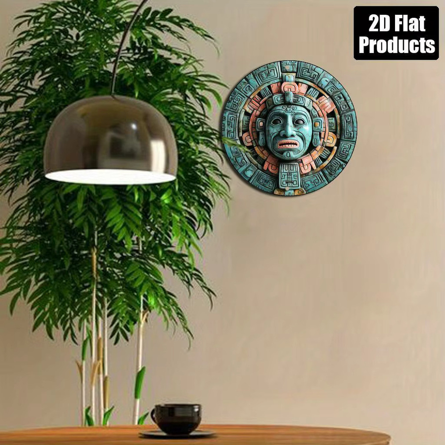 Potdemiel Maya-Kalender Wandkunst aus Aluminium, rundes Vintage-Schild mit geometrischem Design, Durchmesser: 20 cm - Bild 6