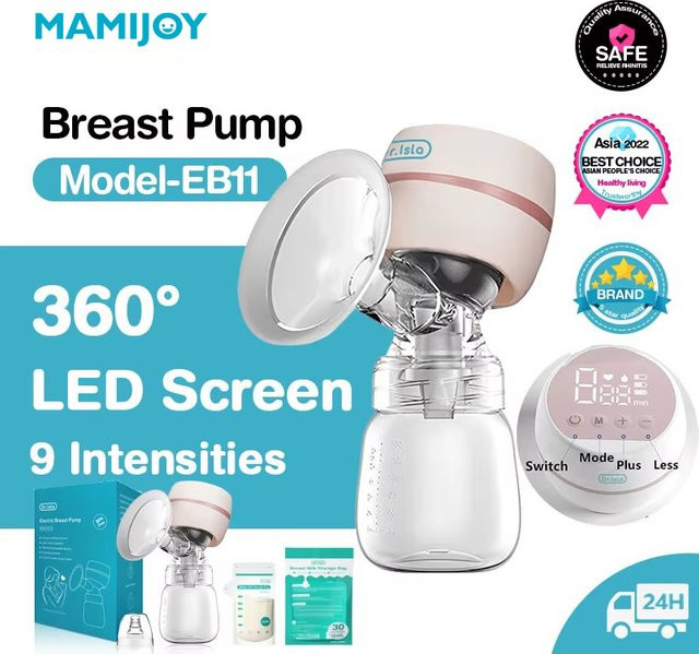 MAMIJOY Tragbare elektrische Milchpumpe, USB-aufladbar und geräuschlos, Wearable Milchextraktor in Blau und Weiß - Bild 1