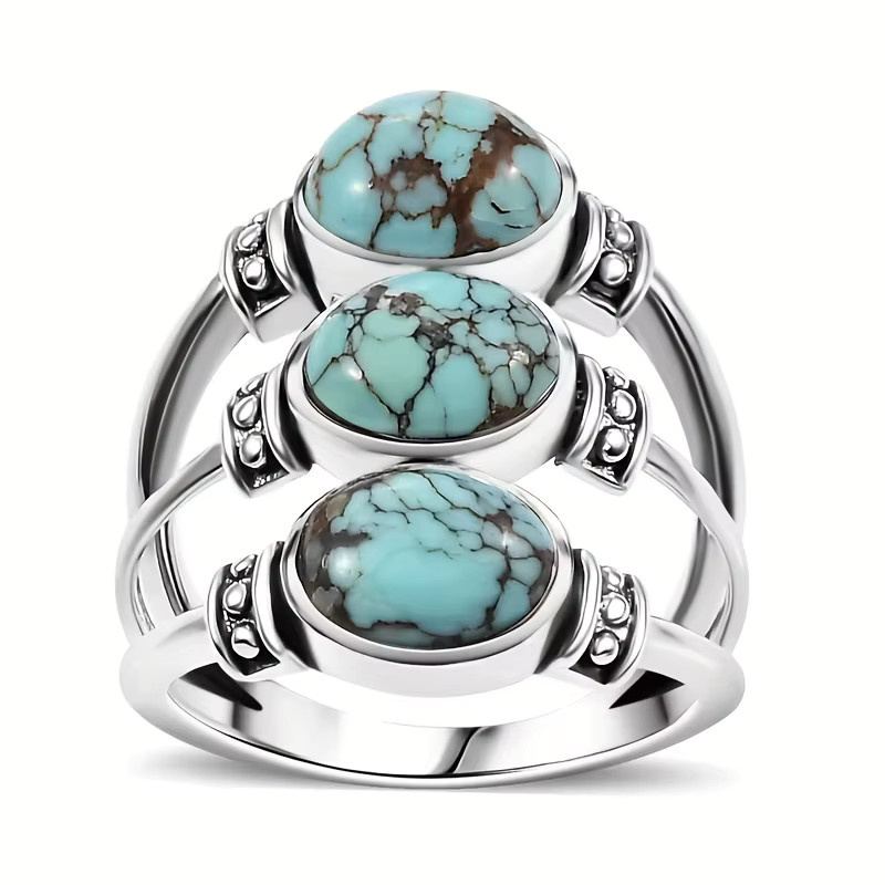YoYo Vintage-Ring, silberne Beschichtung, Türkis, Damen - Bild 3
