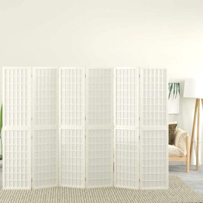 6-tlg. Paravent im japanischen Stil von Vidaxl, weiß, Holz und Papier, B: 240 cm, H: 170 cm - Bild 1