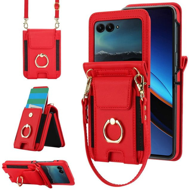Elastischer Kartenhalter mit Schnallenring und Lanyard Kette für Motorola Razr 60 Ultra, Razr 60, Razr 50 Ultra und Razr 40 in Rot - Bild 1