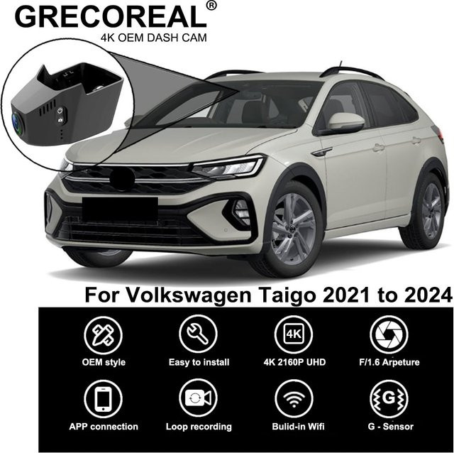 GRECOREAL 4K Dash Cam Dual Dashcam mit WiFi und App-Steuerung für Volkswagen Taigo, Schwarz - Bild 1