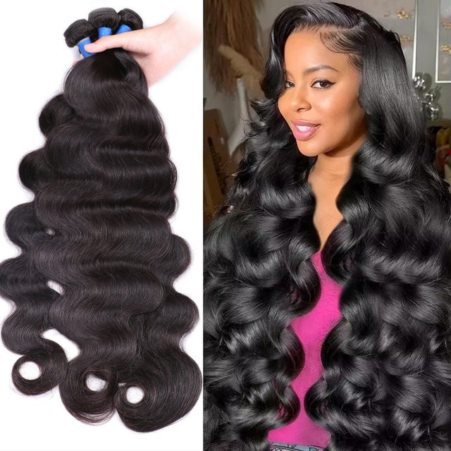 Fuduete Body Wave Echthaar-Extensions, Lockige Brasilianische Haarwebungen - Bild 1