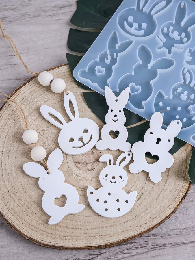 Silikonform UDOCOOL für DIY Osterhasen und Herz-Anhänger zur Gestaltung von Gips- oder Harz-Dekorationen - Bild 1
