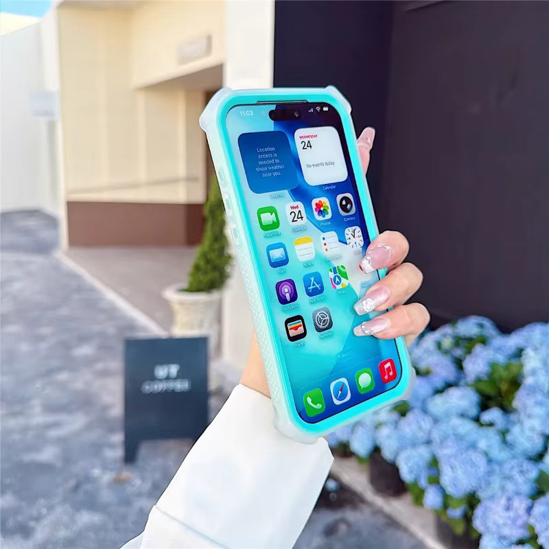 Magnetische Laser-Dazzling Handyhülle für Apple iPhone 17 Air 16 15 14 13 Pro Max mit doppelt bunter Kamera-Stoßschutzschicht in Multicolour und Blau - Bild 2