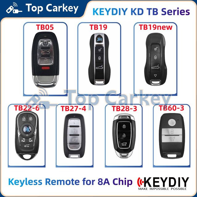 KEYDIY KD TB Serie TB05 TB19 TB22 TB27 TB28 TB60 Keyless Smart Remote mit 8A Chip in Schwarz für Audi, Buick, Hyundai, Chrysler, Jeep und Porsche - Bild 1