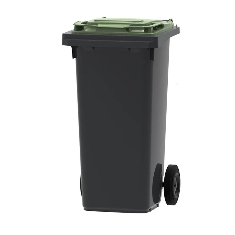PROREGAL Mülltonne Müllgroßbehälter mit 2 Rädern, 120 Liter, Grau mit grünem Deckel, H x B x T: 97,4 x 47,9 x 55,5 cm - Bild 2