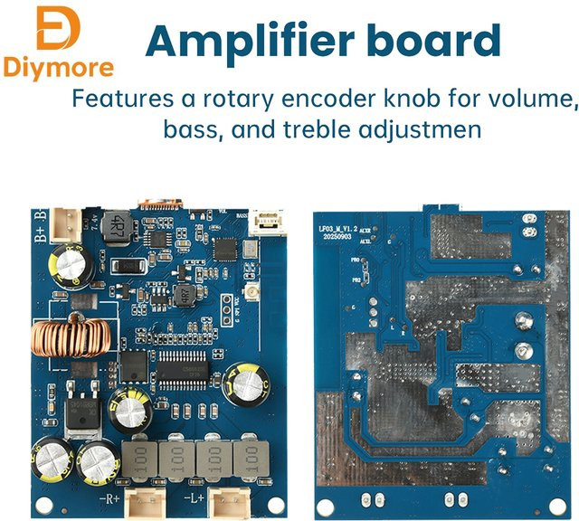 Diymore Digitaler Stereo Bluetooth Audio Verstärker mit Typ-C Schnittstelle, 2x25 W, Einstellbare Tonsteuerung, 6,6 V-8,4 V - Bild 1