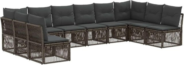 vidaXL Gartensofa-Set 10-teilig in Grau, modernes Poly-Rattan Lounge-Set mit Polstern und abnehmbaren Bezügen für den Außenbereich - Bild 1