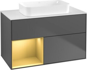 V&B Waschtischunterschrank Finion mit Wandbeleuchtung, Anthrazit matt, B: 100 cm, T: 60,3 cm - Bild 1