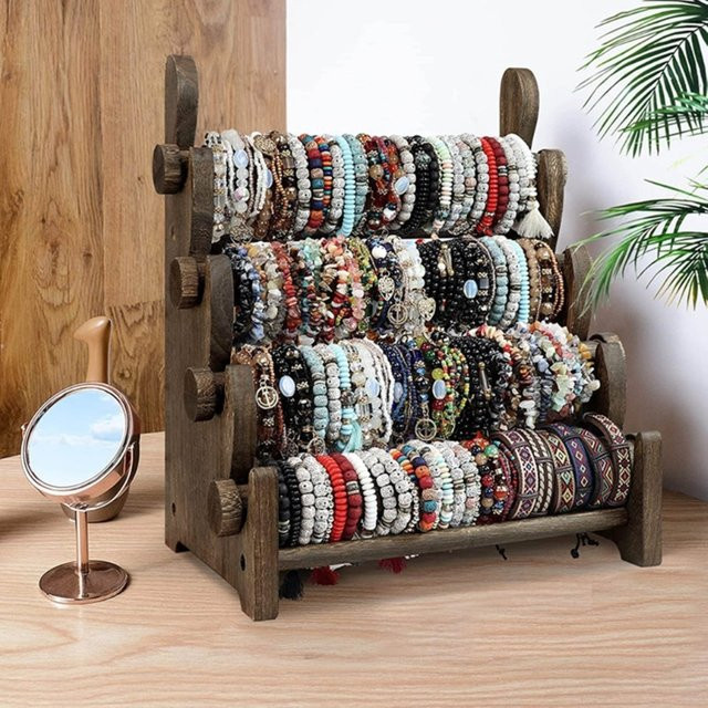 JAVRICK Schmuck Display Stand aus Holz mit 4 Ebenen für Armbänder und Uhren - Bild 1