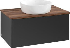V&B Waschtischunterschrank Antao ohne Frontstruktur mit Beleuchtung in Walnuss, Weiß und Blau, B/T/H: 80 x 50 x 36 cm - Bild 1