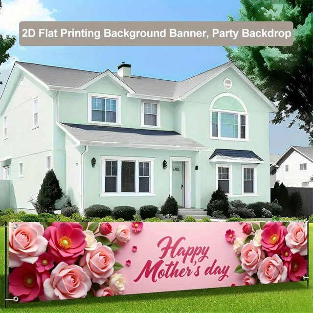 VIKAMA Muttertagsbanner mit Rosen-Blumen-Design als dekorativer Hintergrundstoff für Gartenpartys und Feiern, B/H: 180 x 35 cm - Bild 1