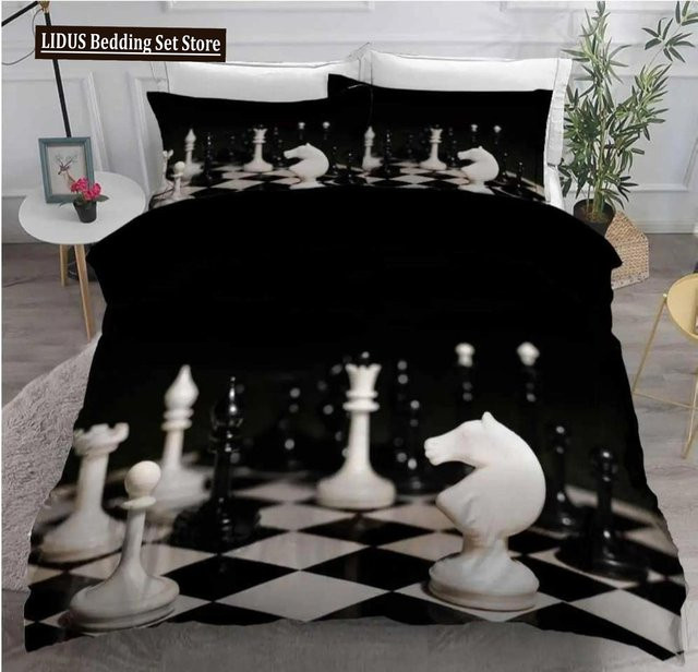 Schachbettwäsche Set Schwarz Weiß mit Schachbrettmuster aus Mikrofaser, Bettwäscheset für Jugendliche, B/H: 135 x 200 cm - Bild 1