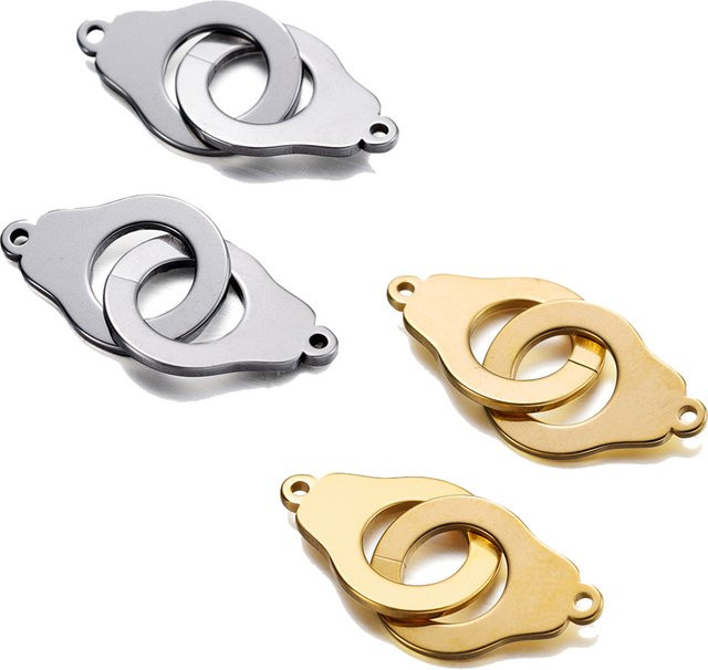 YouYoungDifferent Handschellen Charm Connector, Edelstahl, Silber, Unisex - Bild 1