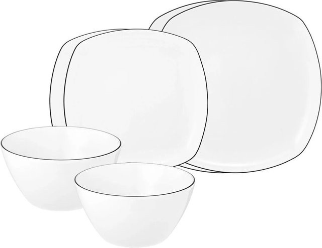 Seltmann Weiden Lido Black Line 6-teiliges Dinner-Set aus Porzellan in Schwarz, Eckig - Bild 1