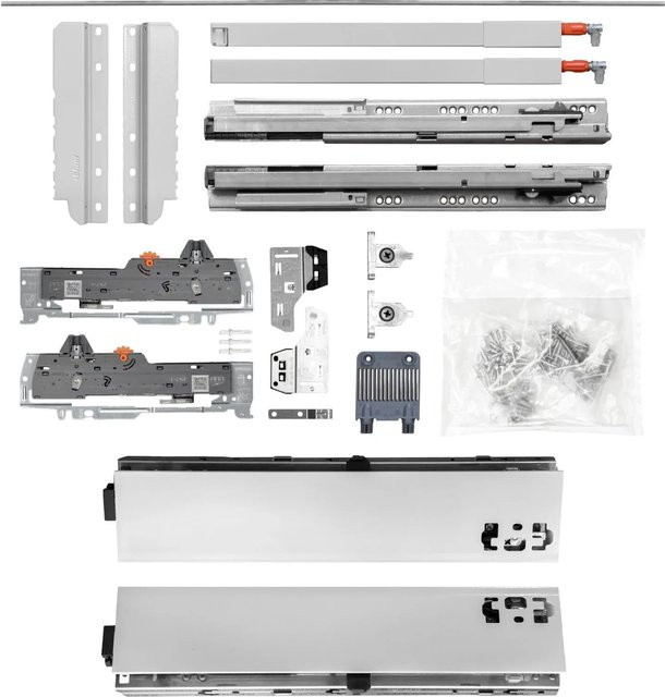 Blum Vasalat Set Blum Tandem Schubladenschienen mit Reling, Grau, Höhe: 83 cm, Breite: 1400 mm, Tiefe: 400 mm, Tragkraft: 30 kg - Bild 1