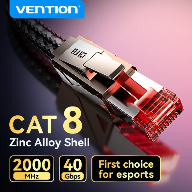 Vention CAT8 Ethernet LAN Patchkabel RJ45 in Silber für professionelles ESports und Gaming-PCs mit 40 Gbit/s und 2000 MHz - Bild 1
