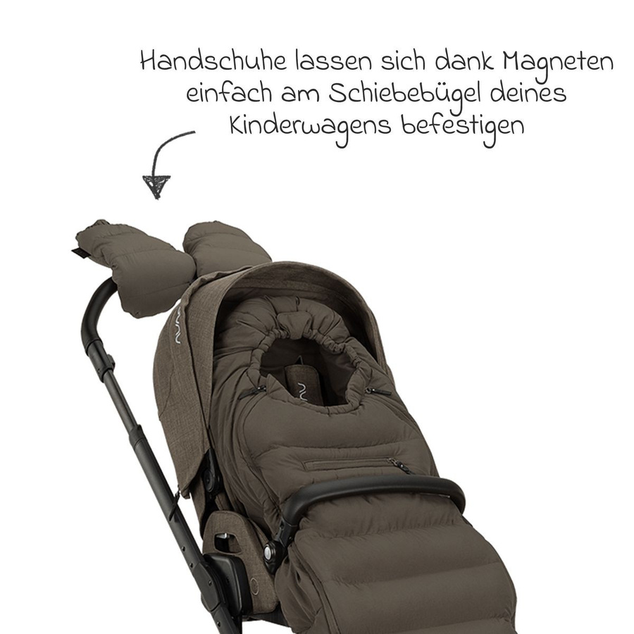 Nuna 2-teiliges Winter-Kinderwagen-Set mit Fußsack und Handschuhen aus Wolle in Grün und Braun - Bild 2