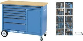 Gedore Werkbank mit 308-teiligem Werkzeugsortiment in Blau mit Holzplatte und Rollbarkeit - Bild 1