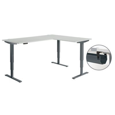 Schäfer Shop Genius Winkelschreibtisch AERO FLEX elektrisch höhenverstellbar mit C-Fuß und Kabelkanal in Lichtgrau/Anthrazit B 200 cm x T 160 cm - Bild 1