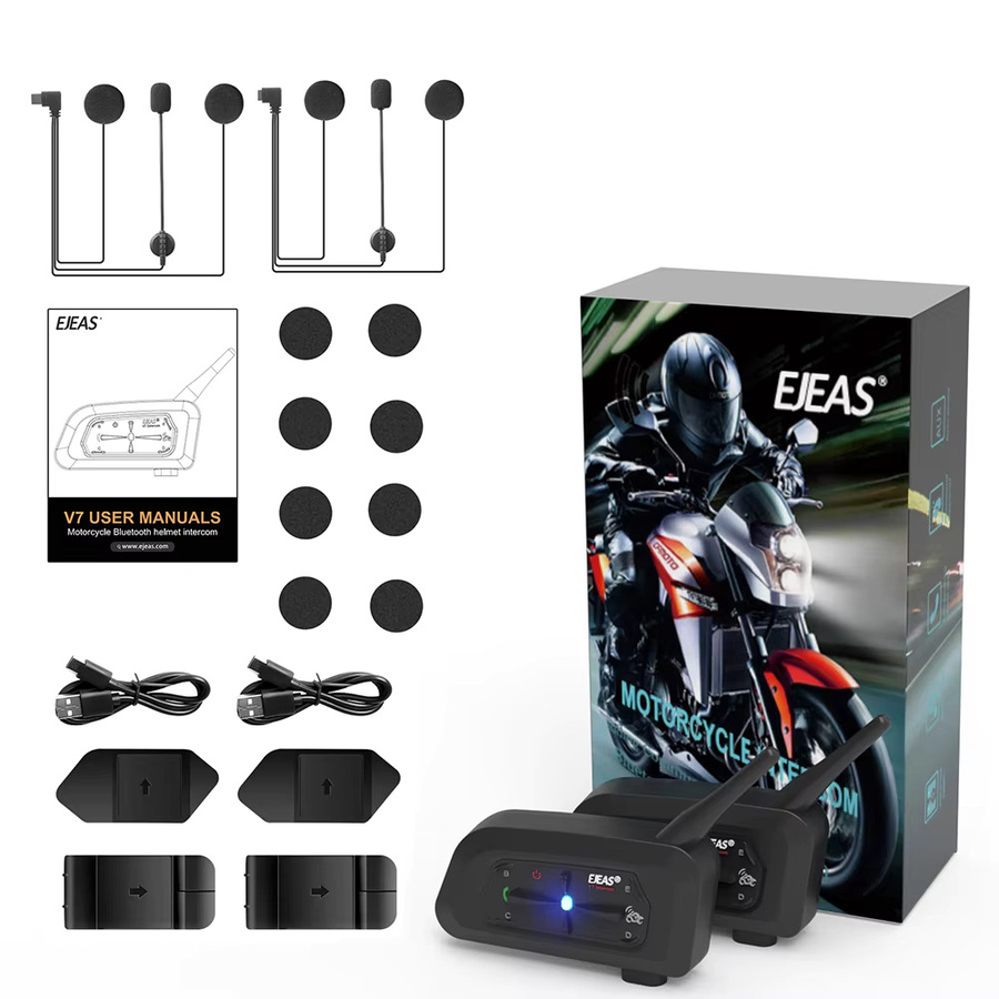 EJEAS V7 Motorradhelm Bluetooth-Gegensprechanlage Headset mit Bluetooth 5.1 für bis zu 7 Personen, IP65 wasserdicht, Schwarz - Bild 4