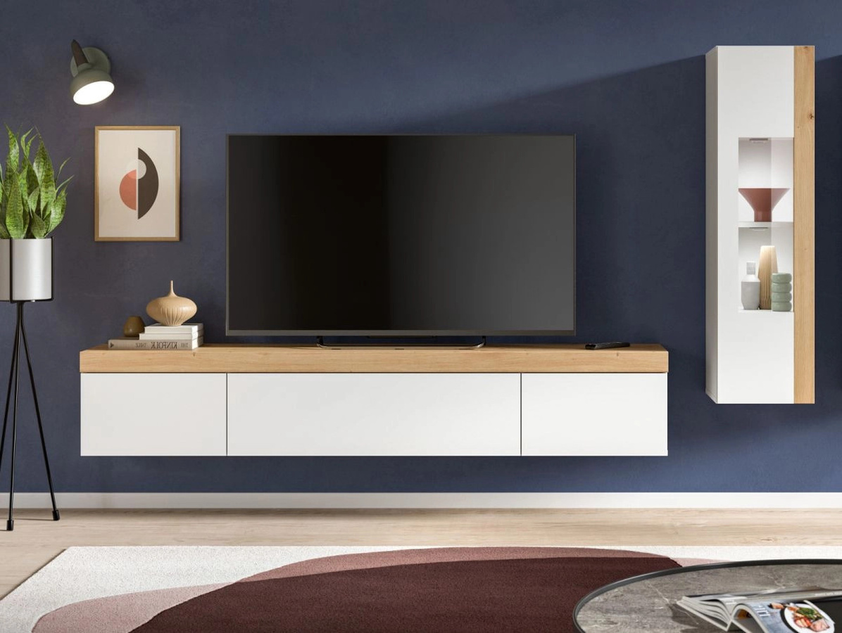 Inn.Furn Wohnwand 2-teilig Siena in Weiß und Eiche mit Vitrine und Lowboard, Breite: 225 cm - Bild 4