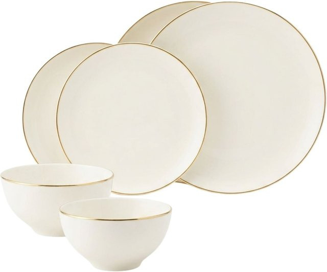Seltmann Weiden Basic-Set Savona Goldlinie Dinner-Service aus Porzellan, 6er Set, Beige/Gold/Weiß - Bild 1