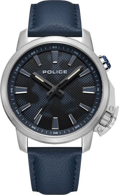 Police Herrenuhr, Analoguhr, Quarz, Edelstahl, 44 mm, Leder, Blau - Bild 1