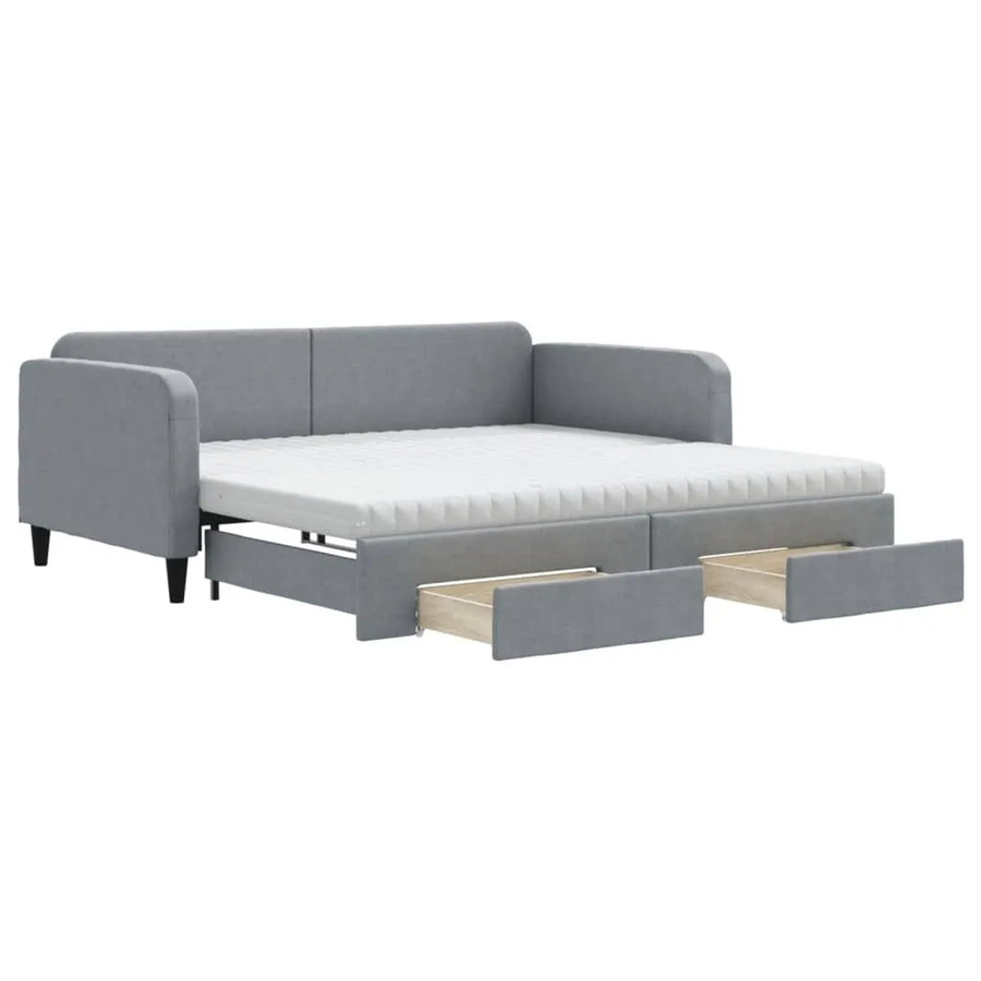 vidaXL Ausziehbares Tagesbett mit Schubladen in Hellgrau, Polsterbett mit Schaumstoff und Stoffbezug, B/T/H: 110 x 100–120 x 200 cm - Bild 2