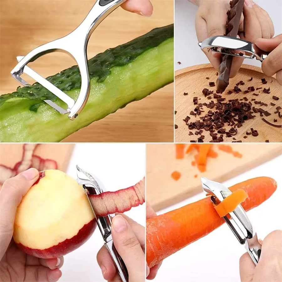 Multifunktionaler 2-in-1 Edelstahl-Schäler und Reibe in Silber für Obst und Gemüse - Bild 5
