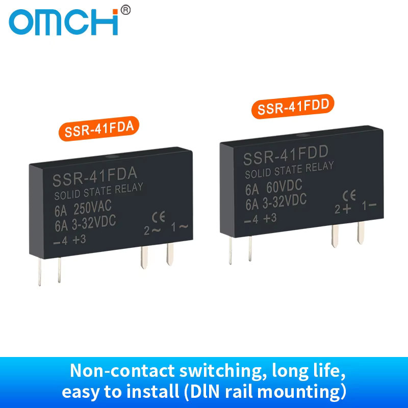 OMCH SSR-41FDA SSR-41FDD Halbleiterrelais Modul Schwarz, Schlankes Din-Schienen-Relais, 250VAC, 3-32VDC, 6A, DC-AC/DC-DC, berührungslos - Bild 3