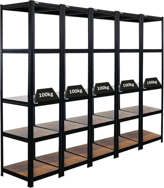 5er Set Wohnregal Ragnar von BERLINLODGE in Vintagebraun und Schwarz, Bücherregal und Büroregal aus Metall, H 180 cm x B 45 cm x T 45 cm - Bild 1