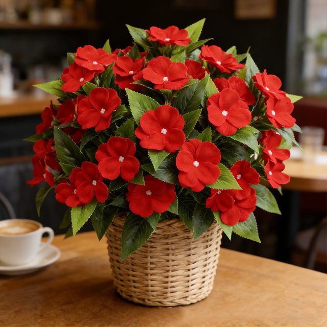 Künstliche Pflanzen von Kmitang in Weiß und Rot mit Orchideenblüten und Hortensien, Höhe: 35 cm - Bild 1