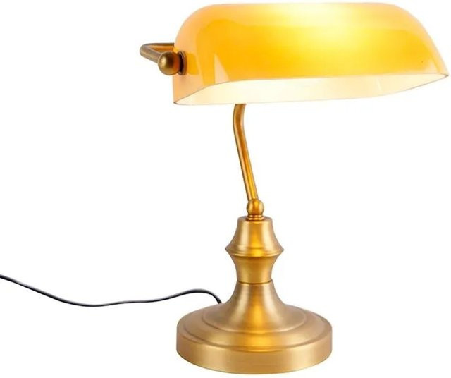 QAZQA Klassische Bankerlampe in Bronze mit Braunglas, dimmbar, ideal für Büro und Homeoffice - Bild 1