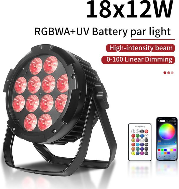 Wasserdichte 6in1 LED Par Flachstrahler mit Batterie und DMX Fernbedienung, RGB Multicolour Effekt für Outdoor und Party, Schwarz - Bild 1