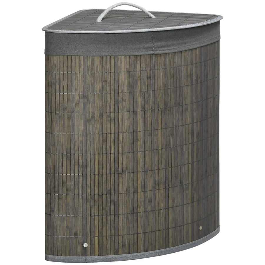 HOMCOM Wäschekorb mit Deckel aus Bambus in Grau, Volumen: 55l, B/T/H: 38 x 38 x 57 cm - Bild 2
