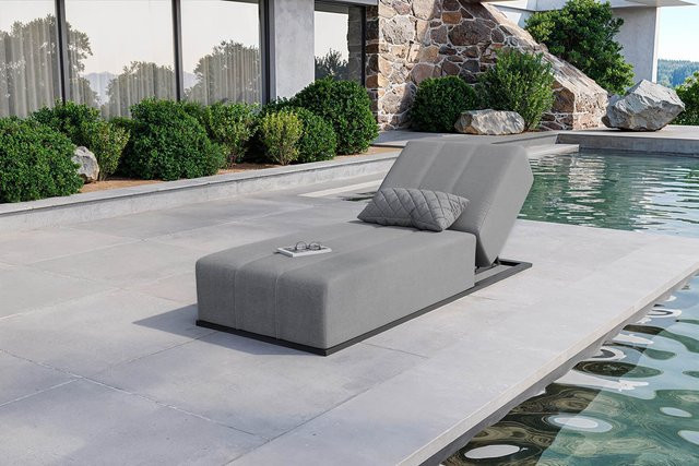 OUTFLEXX Taro Gartenliege aus Aluminium in Hellgrau und Anthrazit mit verstellbarer Rückenlehne und Quick-Dry-Foam, B: 215 cm, H: 91 cm, T: 90 cm - Bild 1
