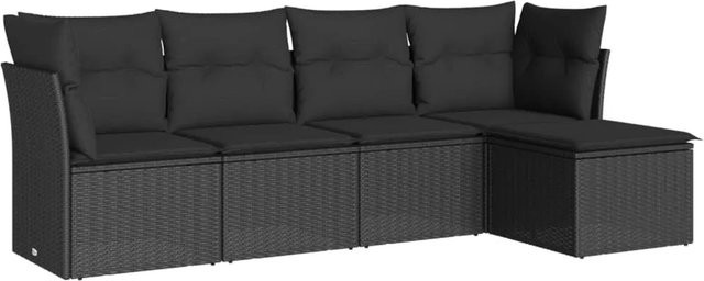 vidaXL 5-tlg Garten-Sofagarnitur aus Polyrattan in Schwarz mit Kissen und L-Form - Bild 1