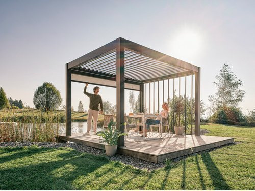 Biohort Pergola modern aus Stahl in Dunkelgrau, B/H/T: 404,5 x 264 x 312 cm - Bild 1