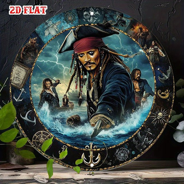 Potdemiel Jack Sparrow Rundes Aluminiumschild Rustikale Metallwandkunst Durchmesser: 20,0 cm - Bild 1