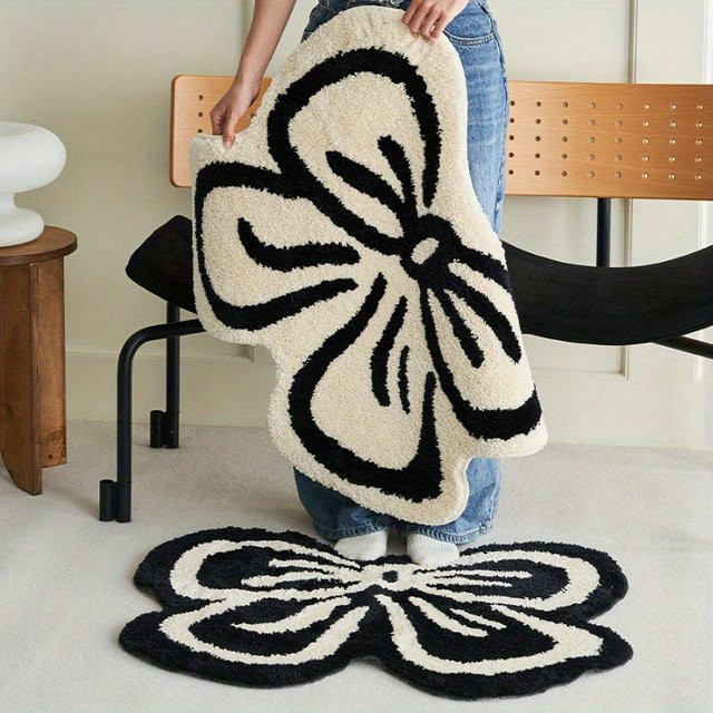 VIKAMA Schleifenteppich im koreanischen Stil für Wohnzimmer und Schlafzimmer, Farbe: Weiß, B/T: 75 x 60 cm - Bild 1