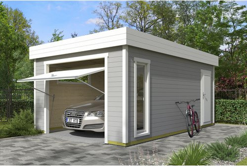 Blockgarage Lasita Maja Bahamas mit Schwingtor in Lichtgrau B: 360 cm, T: 540 cm - Bild 1