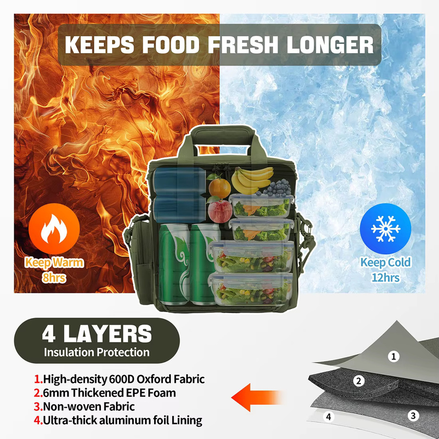 ReFire Gear Taktische Lunchbox, isolierte und auslaufsichere Kühltasche für Outdoor und Camping, Schwarz oder Grün, B/T/H: 28,5 x 28,0 x 1 d cm - Bild 4
